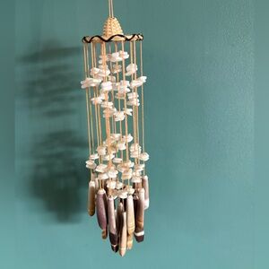 Vintage Seashell Windchime Wicker Rattan Hat Hanging Indoor Decor 10.5”